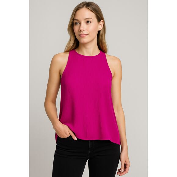 Violet & Claire Pink Pleated Sleeveless Blouse Women’s M High Neck Split Back - Picture 1 of 6